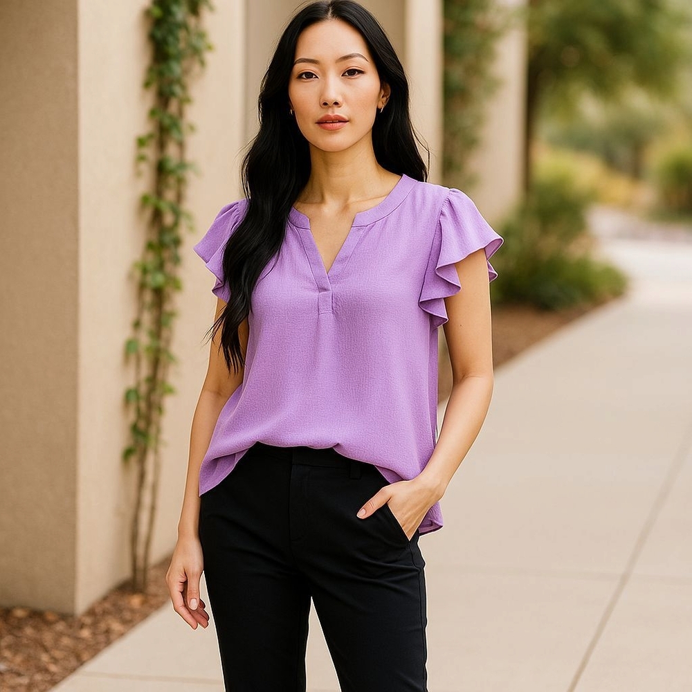 Andree By Unit Lavender Flutter Sleeve Top 1X - Picture 2 of 9